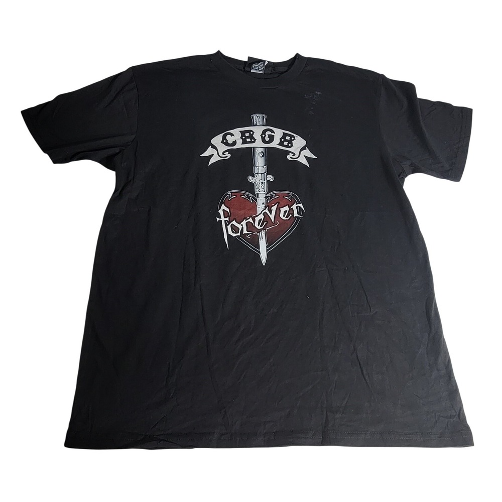 CBGB Forever Heart Dagger Graphic T-Shirt Black Mens Large Made in USA Punk Rock